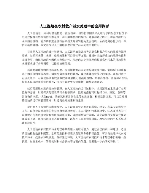 人工湿地在农村散户污水处理中的应用探讨