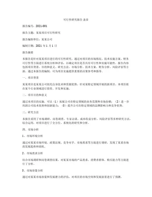 可行性研究报告 盖章