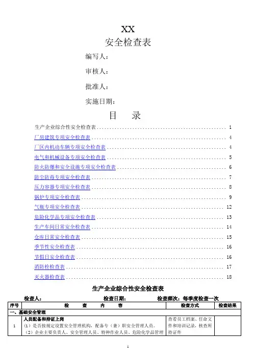 生产企业安全检查表