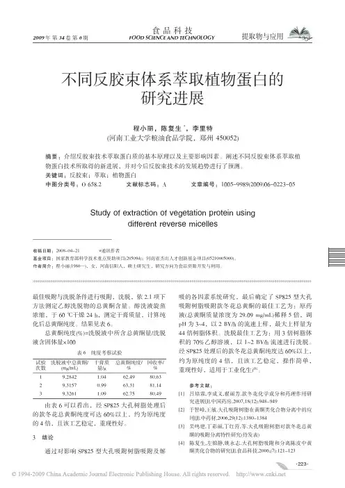 不同反胶束体系萃取植物蛋白的研究进展