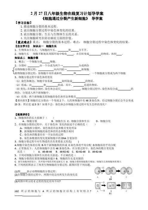 《细胞通过分裂产生新细胞》 导学案