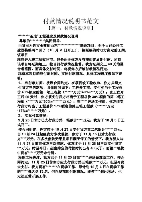 付款情况说明书范文