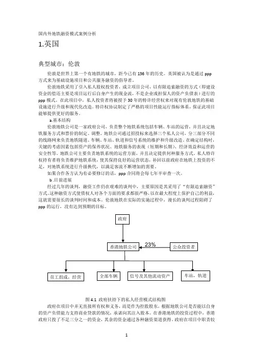 国内外地铁融资模式案例分析
