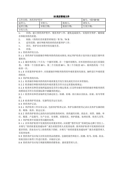 兽药GSP现场检查操作程序