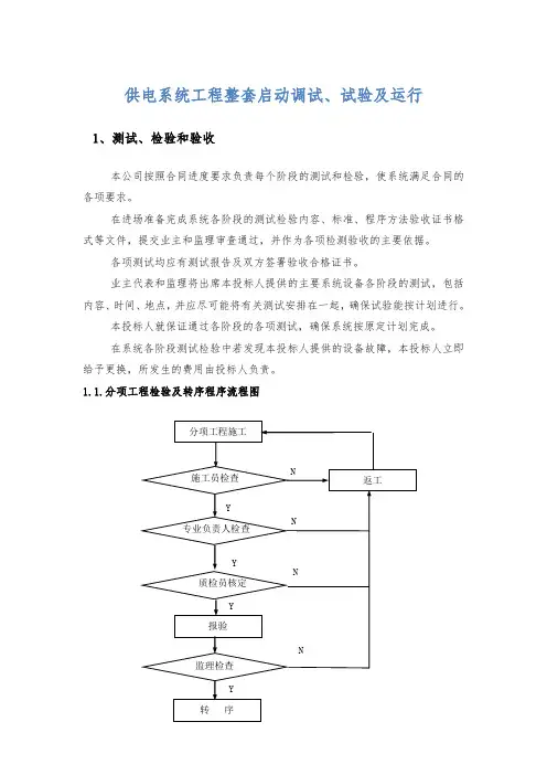 供电系统工程整套启动调试、试验及运行