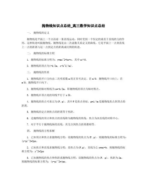 抛物线知识点总结_高三数学知识点总结