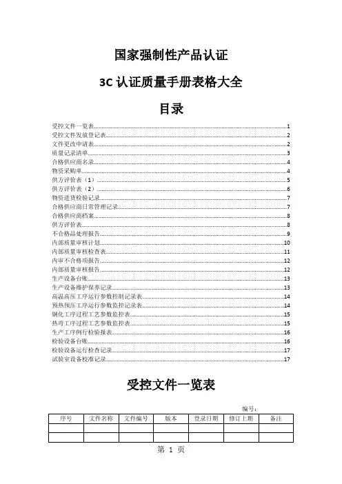 3C认证质量手册表格大全精品文档18页