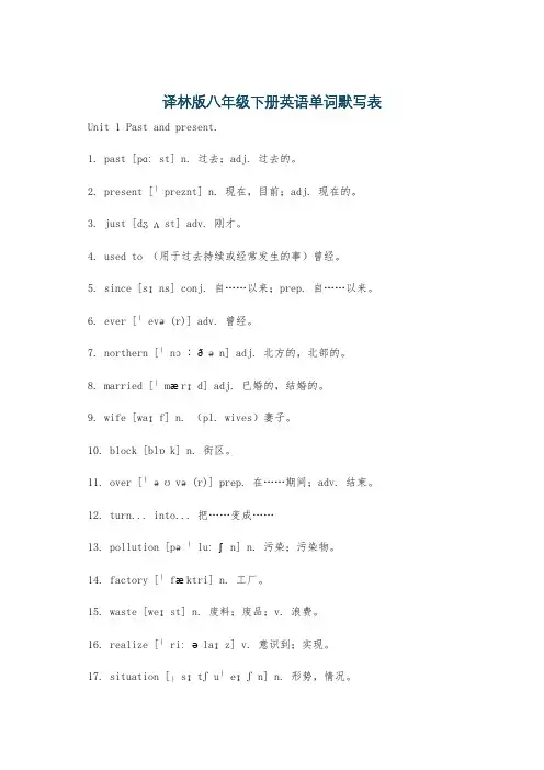 译林版八年级下册英语单词默写表