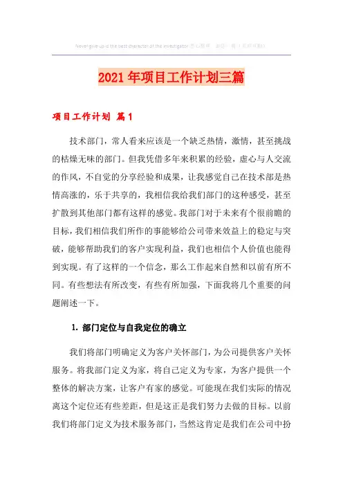 2021年项目工作计划三篇