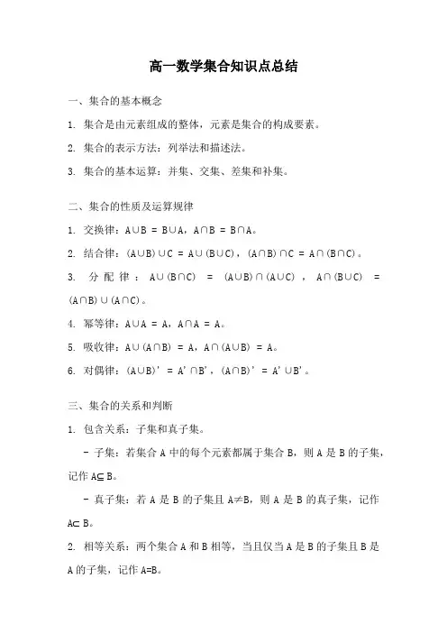 高一数学集合知识点总结