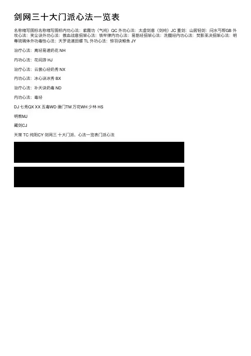 剑网三十大门派心法一览表
