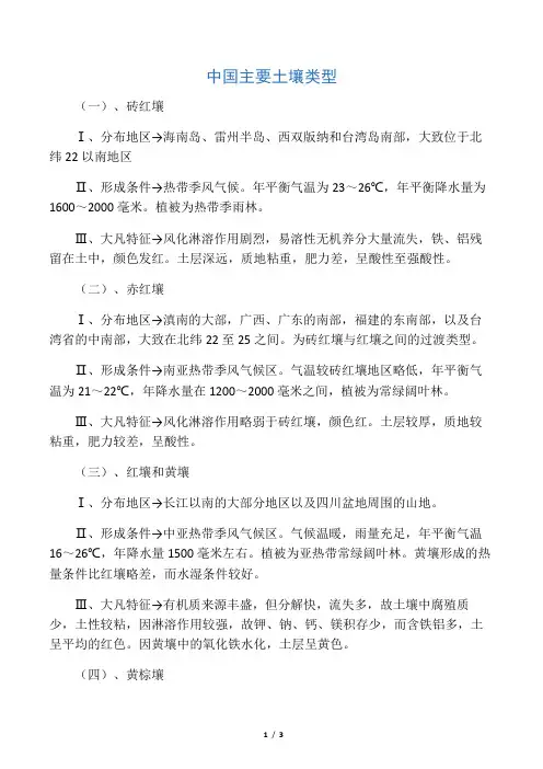 中国主要土壤类型