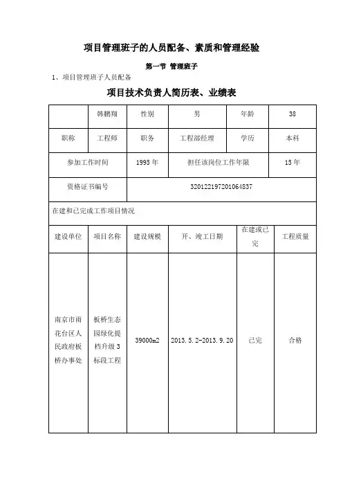 项目管理班子的人员配备素质和管理经验