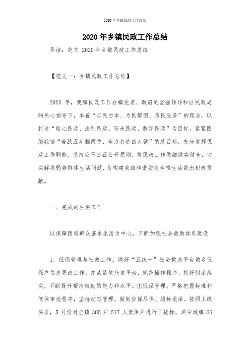 2020年乡镇民政工作总结