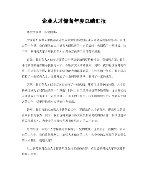 企业人才储备年度总结汇报