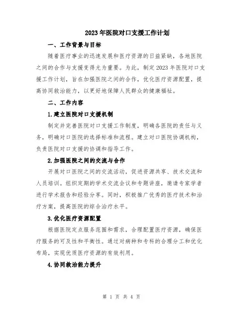 2023年医院对口支援工作计划