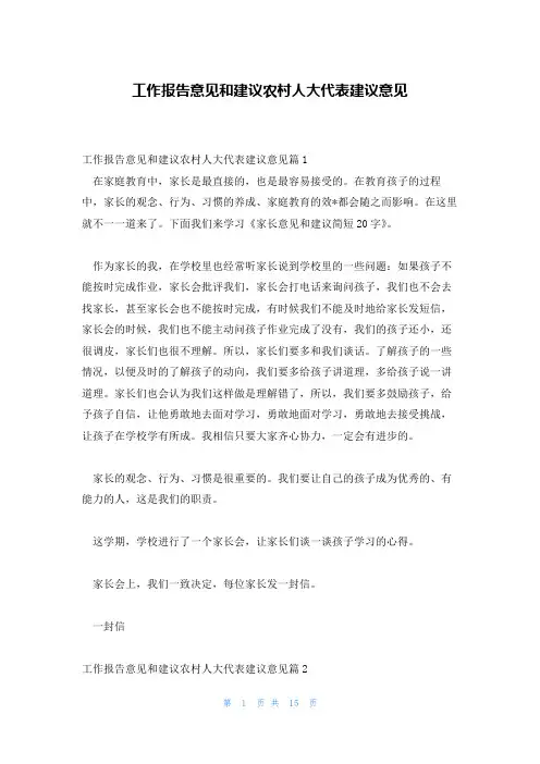 工作报告意见和建议农村人大代表建议意见