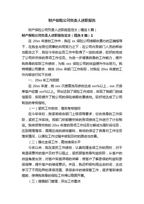 财产保险公司负责人述职报告