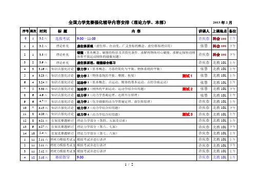 力学竞赛强化辅导内容安排(本部)
