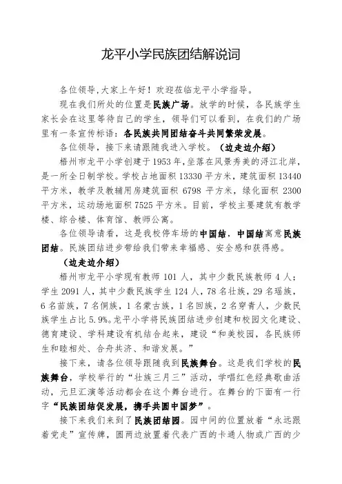 小学民族团结进步工作迎检解说词