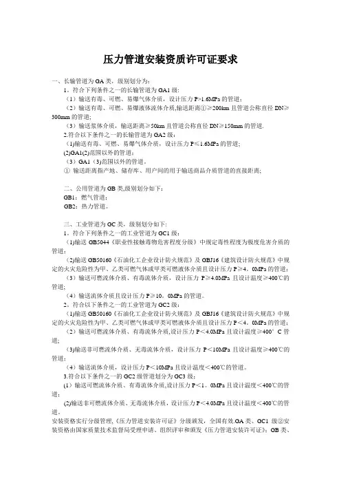 压力管道安装资质许可证要求
