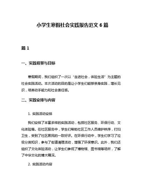 小学生寒假社会实践报告范文6篇