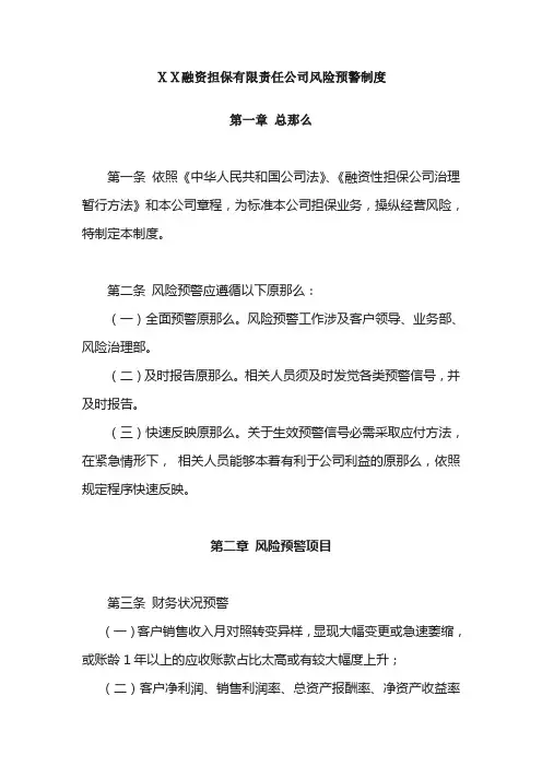 融资担保有限责任公司风险预警制度