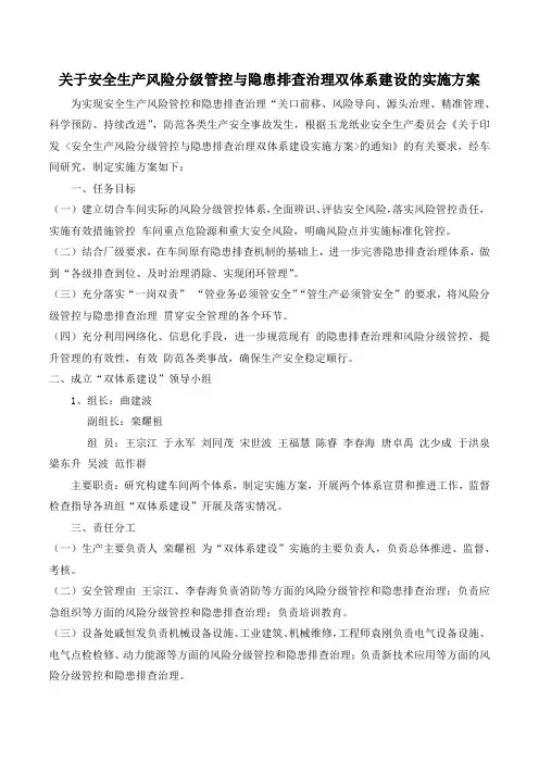 关于安全生产风险分级管控与隐患排查治理双体系建设的实施方案(2016)资料