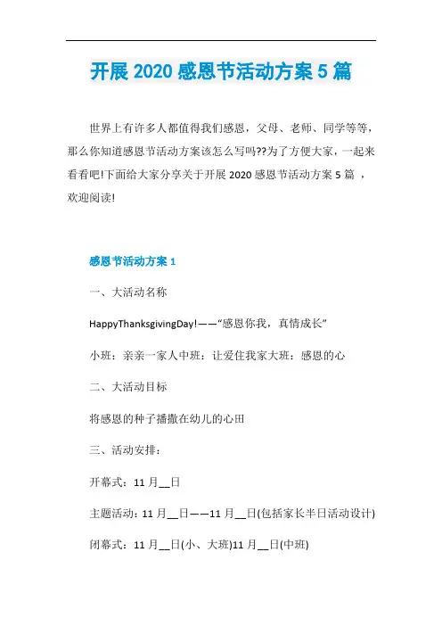开展2020感恩节活动方案5篇