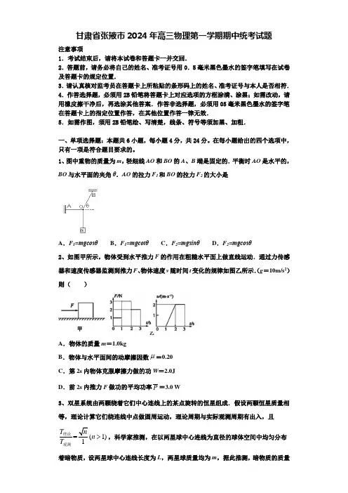 甘肃省张掖市2024年高三物理第一学期期中统考试题含解析