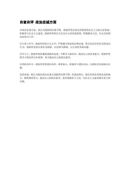 自查自评 政治忠诚方面
