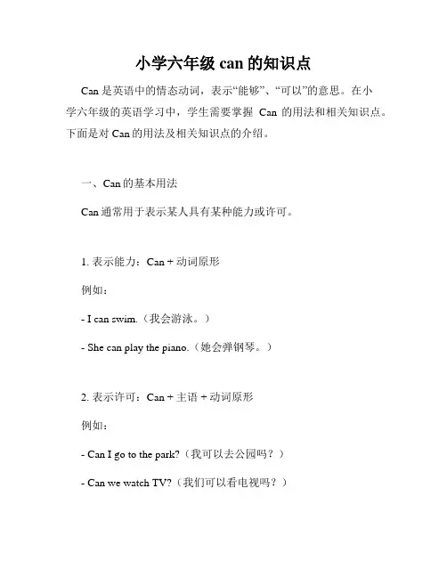 小学六年级can的知识点