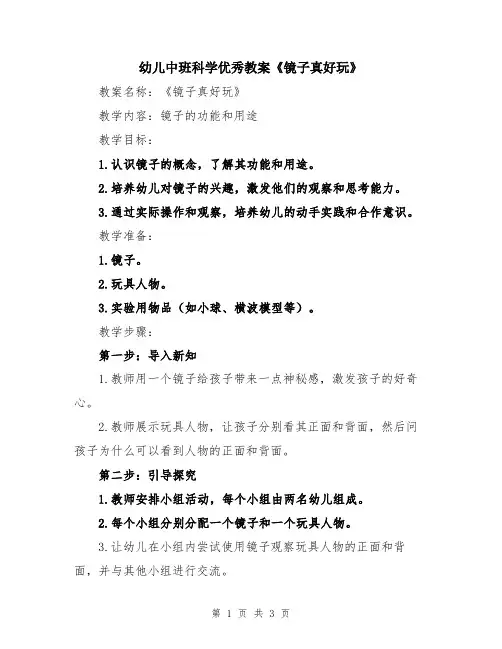幼儿中班科学优秀教案《镜子真好玩》