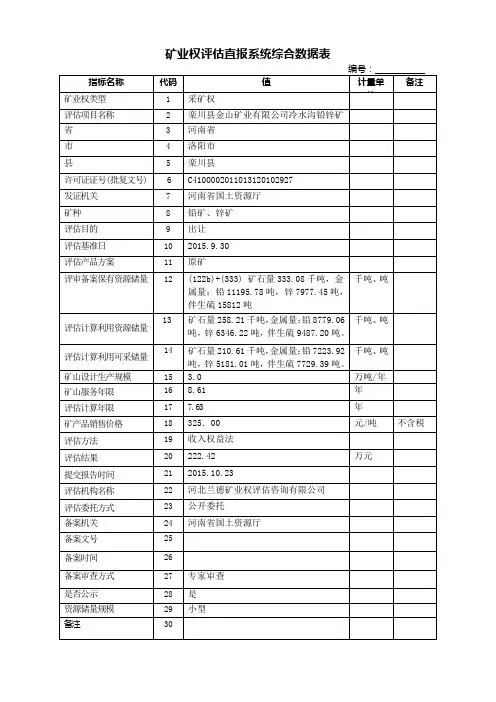 矿业权直报系统综合数据表