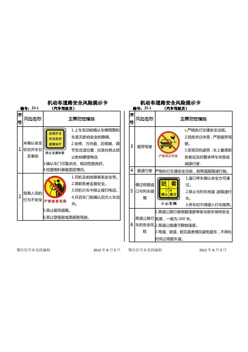 机动车道路安全风险提示卡(汽车驾驶员)信号水电专业共用