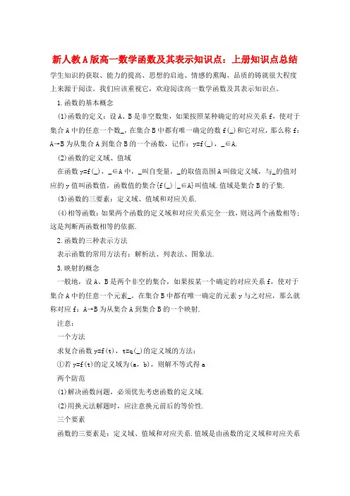 新人教A版高一数学函数及其表示知识点：上册知识点总结  