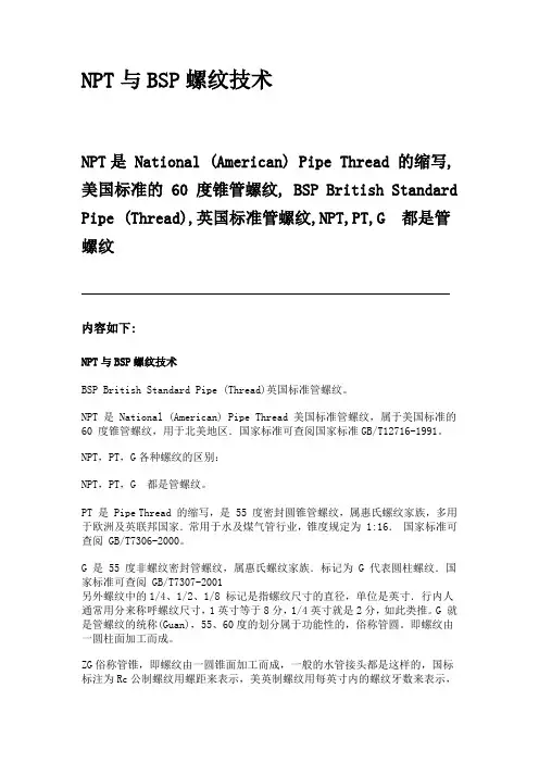 npt bsp螺纹对照表