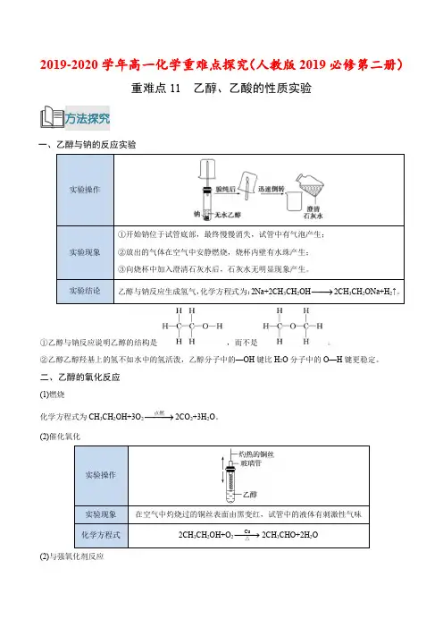 重难点11 乙醇、乙酸的性质实验-2019-2020学年高一化学重难点探究(人教版2019必修第二册)