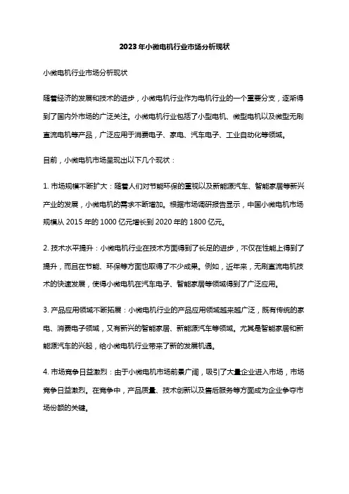 2023年小微电机行业市场分析现状