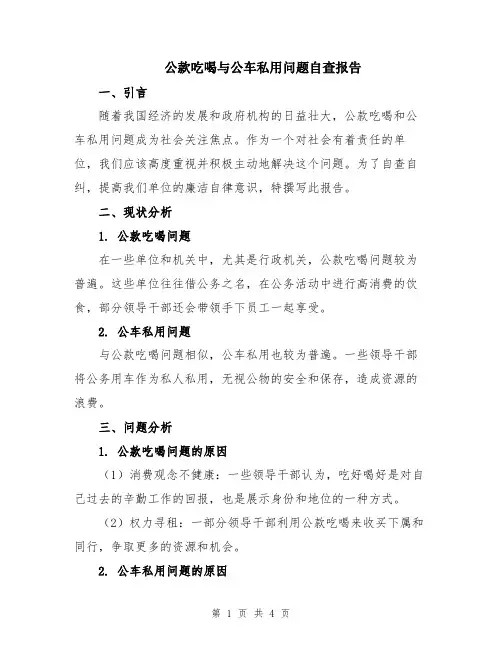 公款吃喝与公车私用问题自查报告
