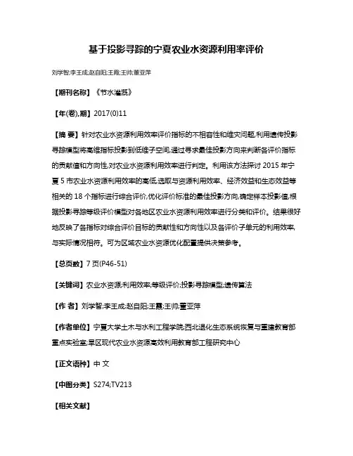 基于投影寻踪的宁夏农业水资源利用率评价
