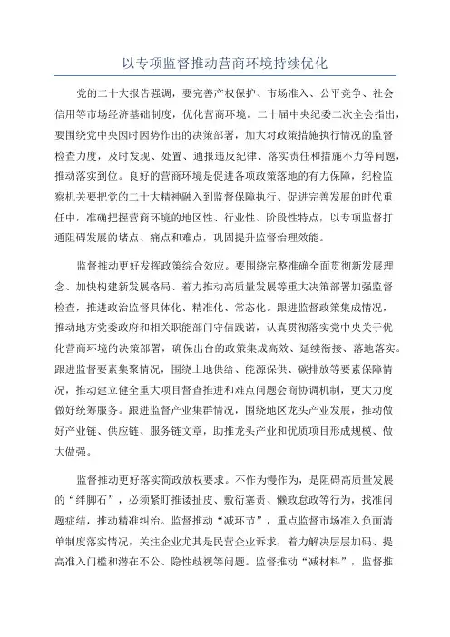 以专项监督推动营商环境持续优化