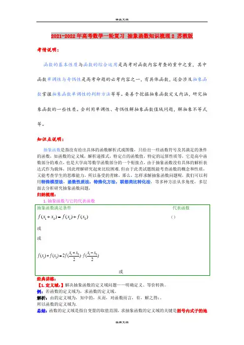 2021-2022年高考数学一轮复习 抽象函数知识梳理2 苏教版