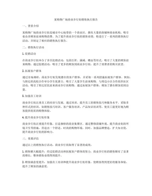 某购物广场商业步行街销售执行报告
