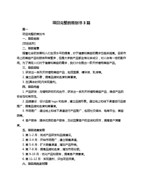 项目完整的策划书3篇