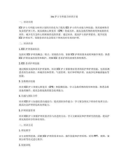icu护士专科能力培训计划