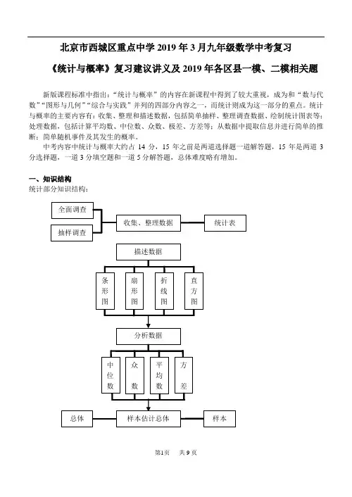 北京市西城区2019年中考复习《统计与概率》建议讲义及练习
