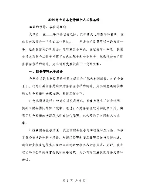 2024年公司总会计师个人工作总结(2篇)