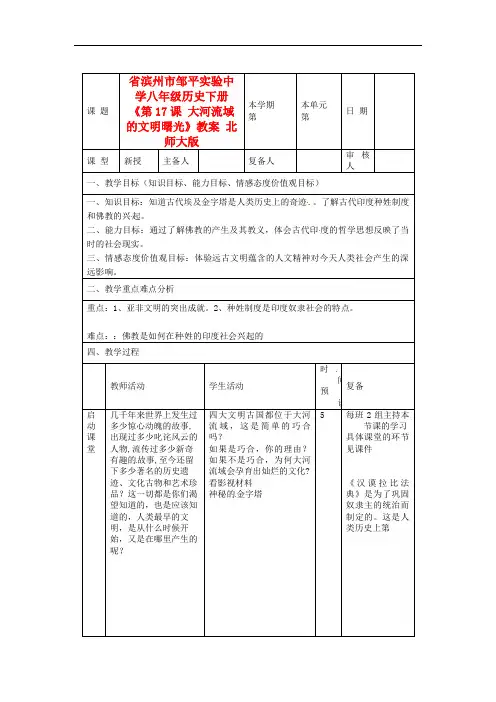 北师大初中历史八下《大河流域的文明曙光》教案_2