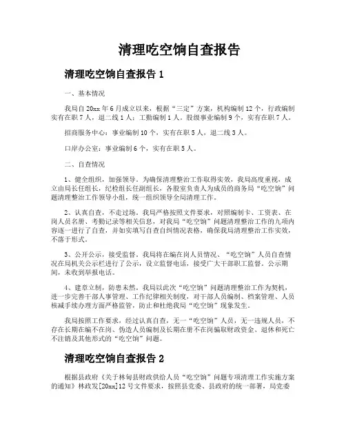 清理吃空饷自查报告